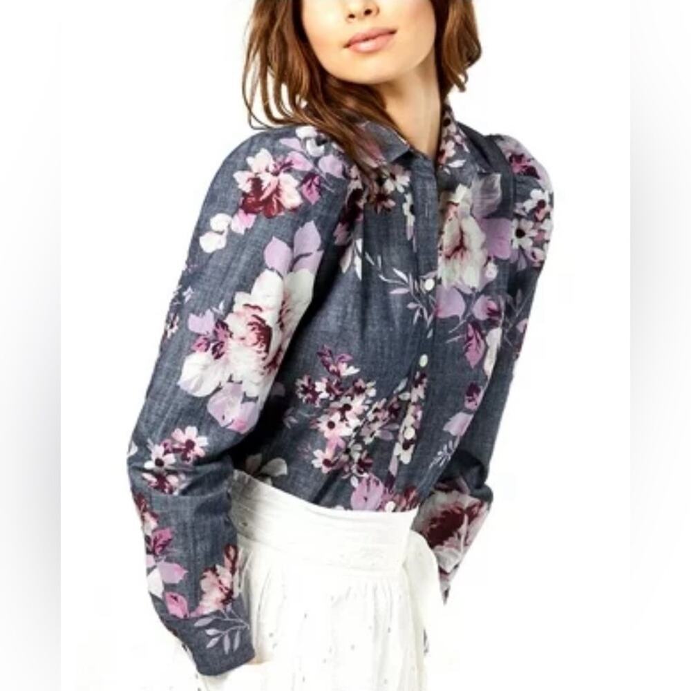 JILL by JILL STUART Floral Chambray Shirt sz S
